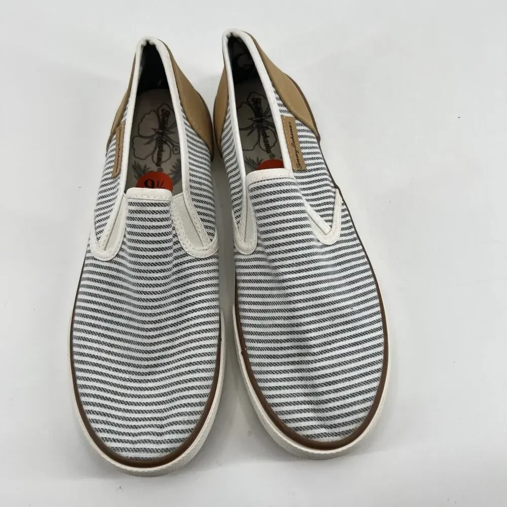 Tommy Bahama Shoes women’s 9.5 Sailor Slip On Gray White Stripe Canvas Casual